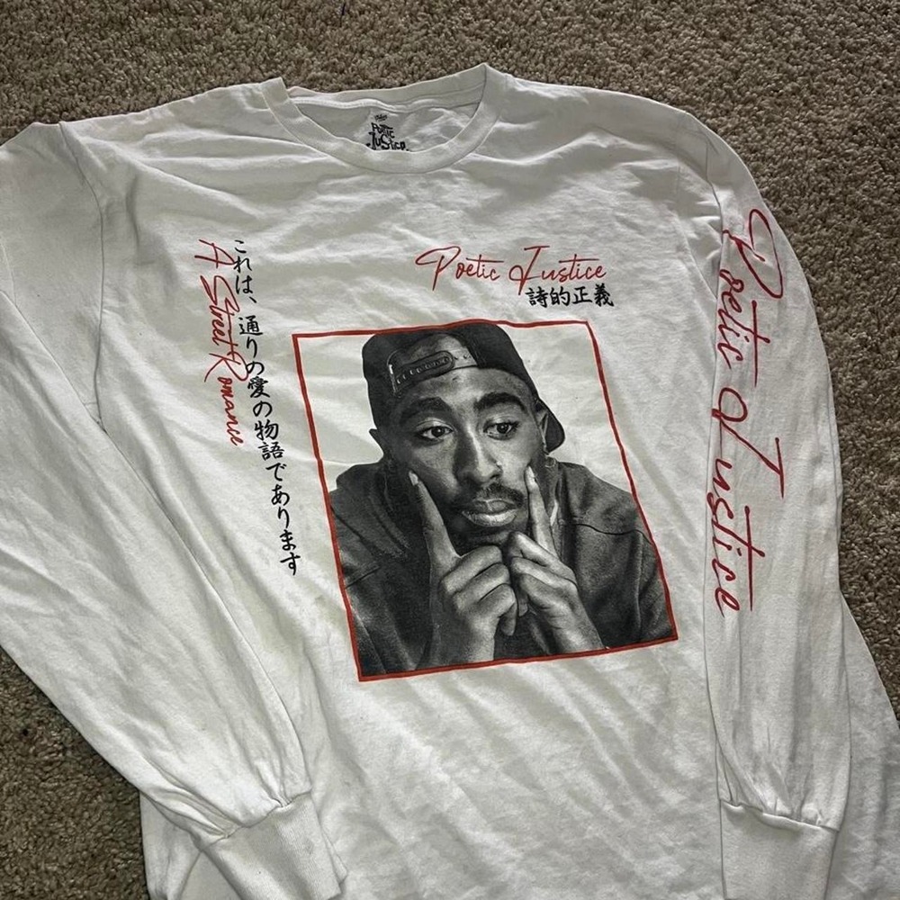 Poetic Justice Tupac Shakur White Long Sleeve Graphic T-Shirt Mens Large